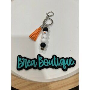 Snowman Christmas Silicone Bead Lobster Clasp Keychain Purse Charm